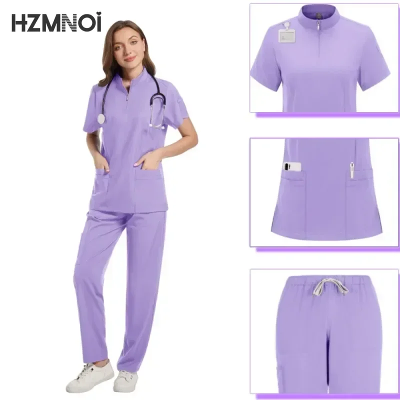 New Scrubs Set Medical Uniforms Stretch Scrub Tops with Pocket Pants Nurse Uniform Doctor Surgery Overalls Beauty Salon Workwear