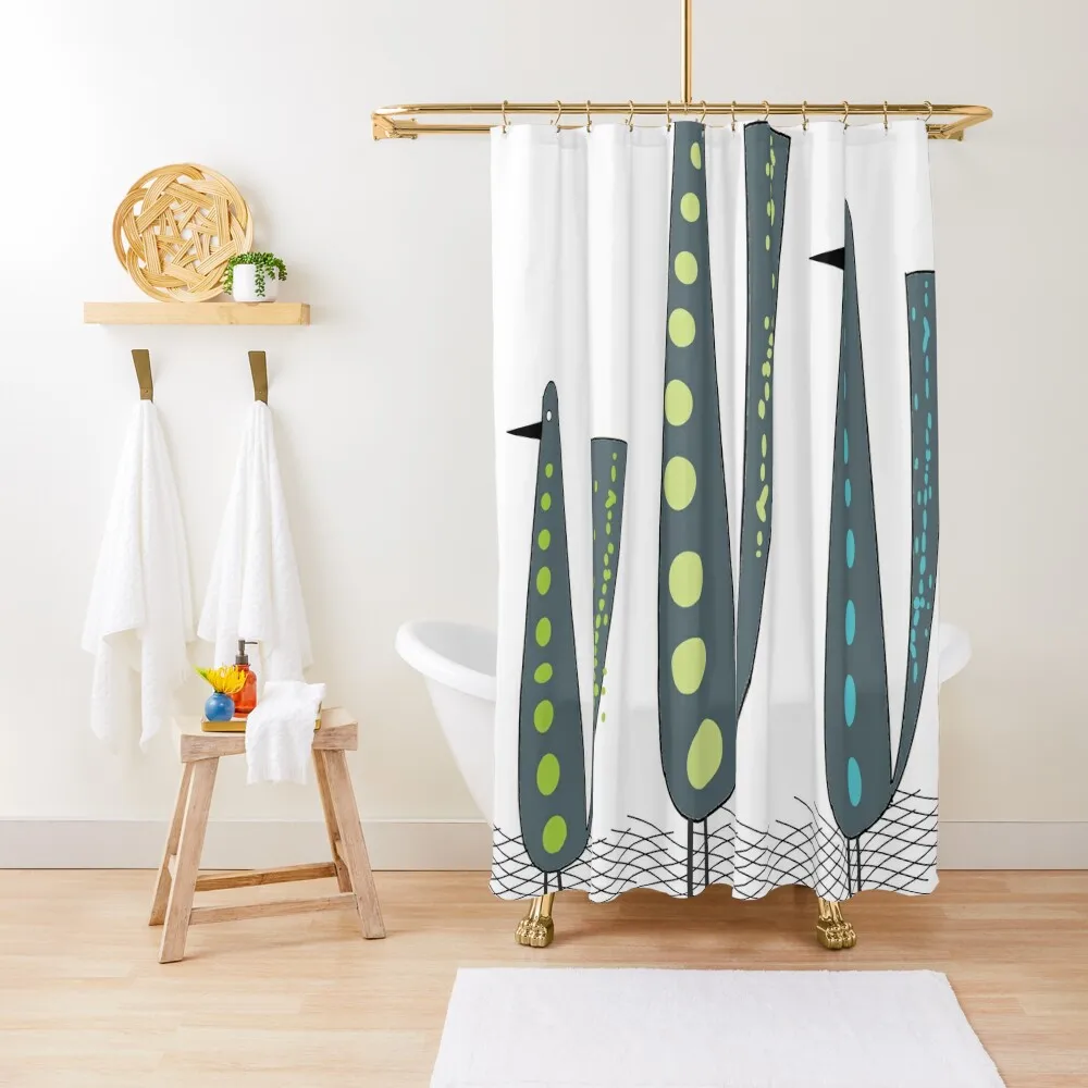 

Mid-Century Modern Birds Shower Curtain Bathroom Decor Washable Waterproof Fabric Shower Window Bathroom Deco Curtain