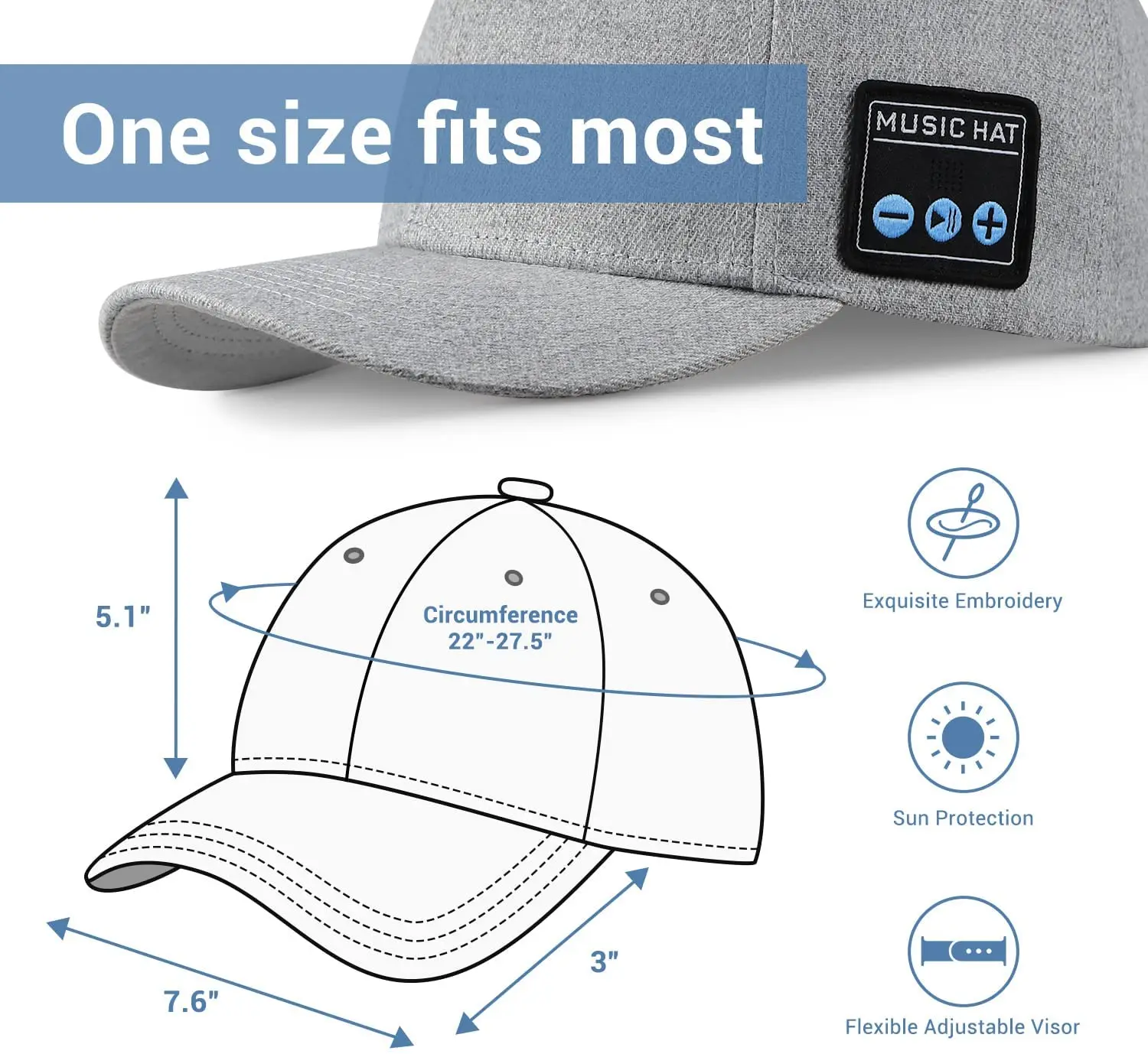 Outdoor Peaked Cap With Bluetooth Speakers Detachable Wireless Adjustable Music Baseball Cap Running Sports Gift