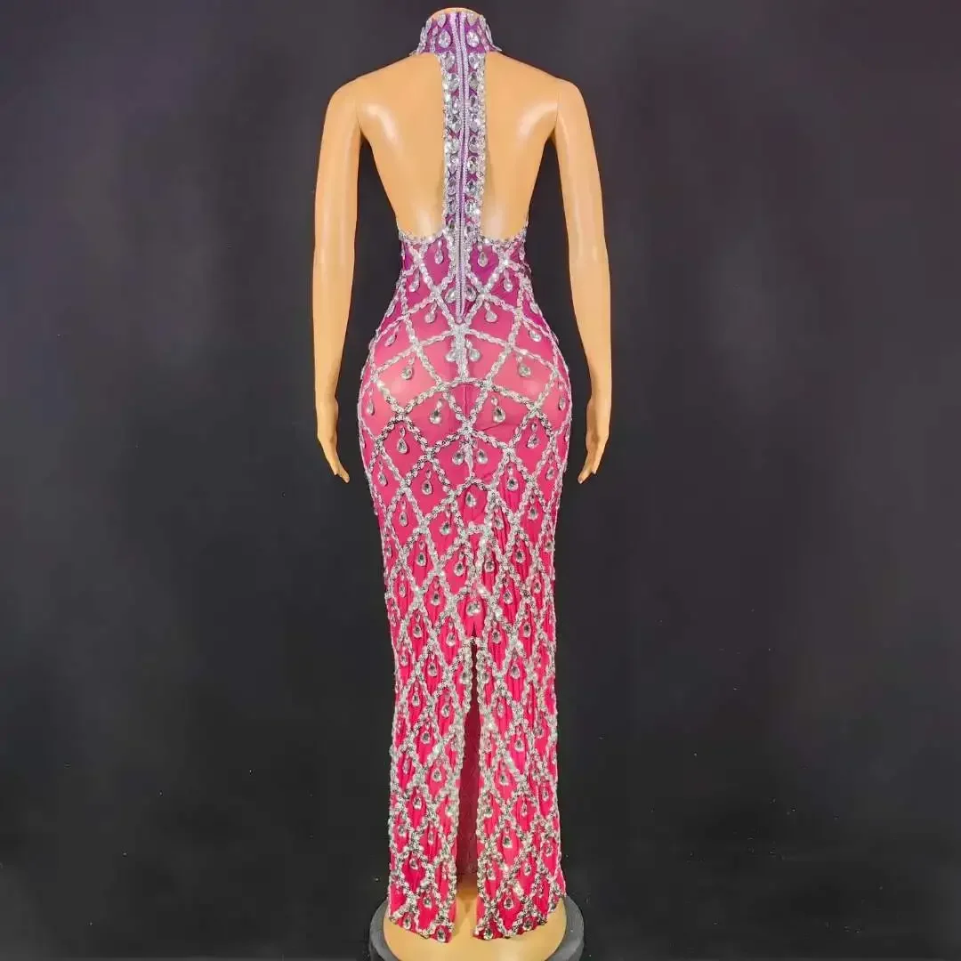 Kryształowa Sukienka Damska Seksowna Urodzinowa Występ Sceniczny Świętowanie Strój Drag Queen