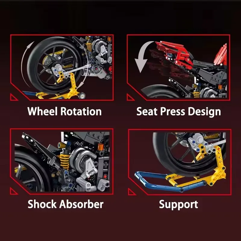 MOC V4S وحدات دراجة نارية منشئ 1:5 اللبنات الطوب للبالغين دراجة نارية ألعاب فنية للبنين هدايا عيد الميلاد