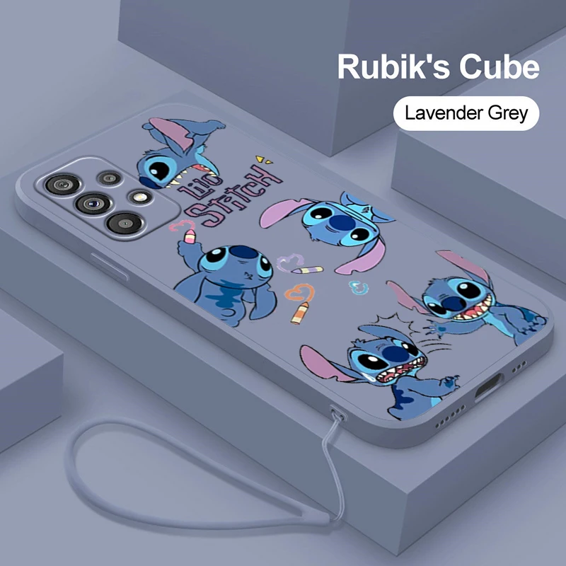 

Lilo Stitch Disney Cool Cute Phone Case For Samsung Galaxy A73 A53 A54 A34 A14 A13 A03 A03S A72 A52 A32 5G Liquid Rope Cover