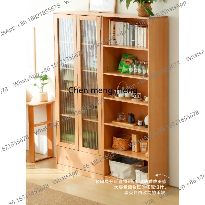 Solid wood combination bookcase Beech locker Nordic Japanese simple glass doorway bookcase