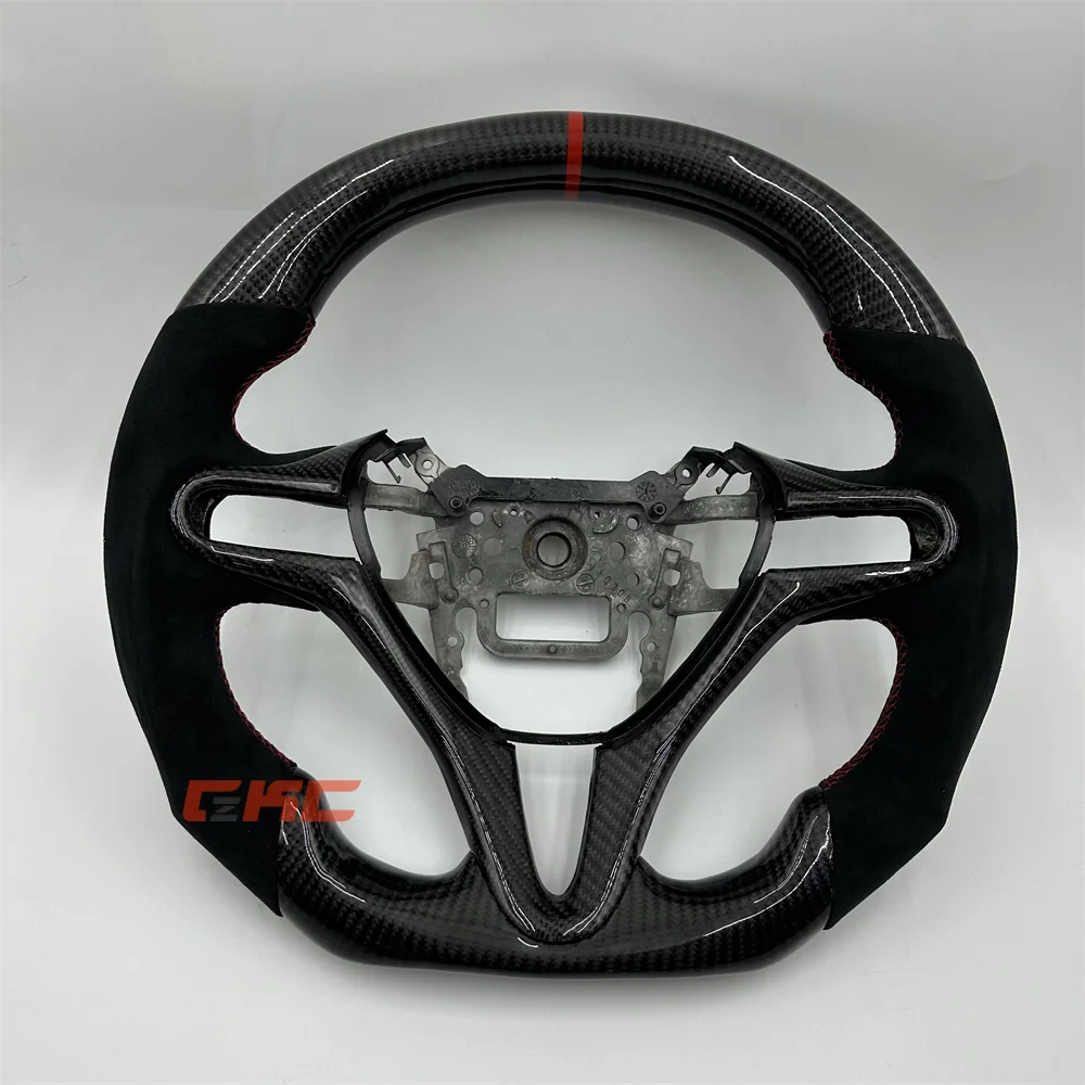 

2007 Honda Civic Red Strip Black Carbon Fiber Steering Wheel Comfort Grip Car Interior Upgrade