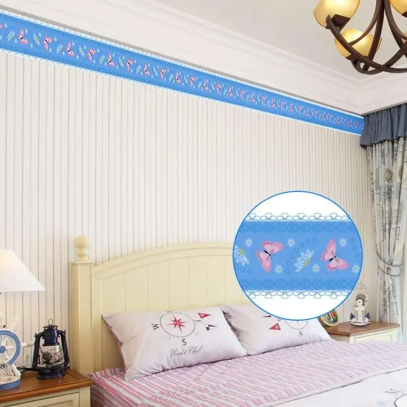 Cute Butterfly Floral Wallpaper Borders Kids Rooms Wall Decor Waist Line Stickers Kitchen Tile Baby Girl Room Sticker Ez067