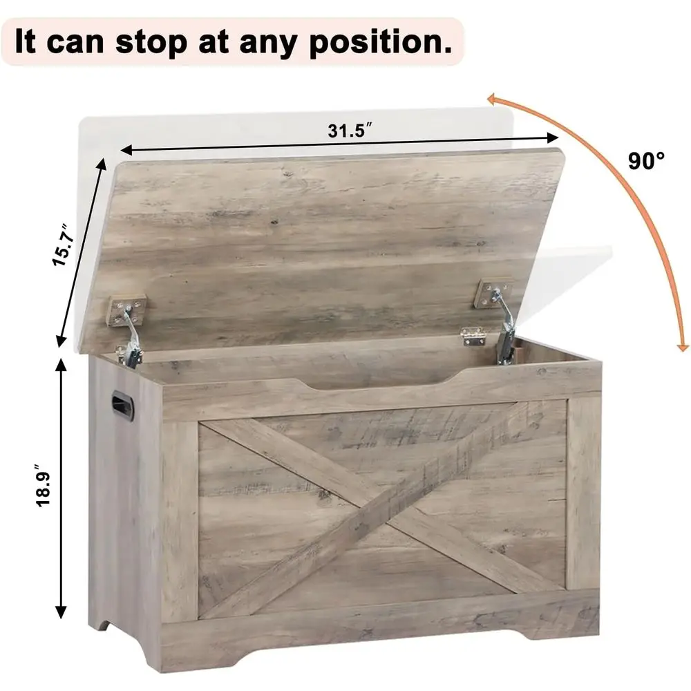 Bangku Penyimpanan Kayu Abu-abu dengan 2 Engsel, 15.7x31.5x18.9, Penyimpanan Sepatu di Pintu Masuk untuk Ruang Tamu & Kamar Tidur