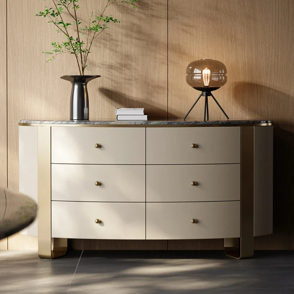 

Natural Marble Sideboard Cabinet High-End Entry Lux Chest of Drawers Integrated Stainless Steel Locker