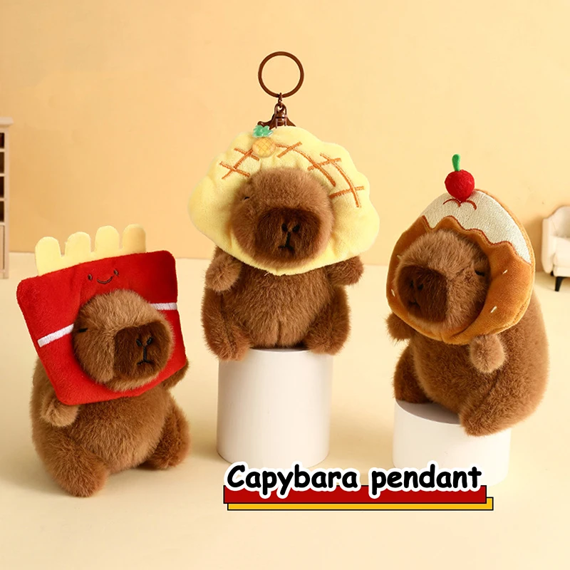 Cartoon Capybara Bead Plush Keychain Cute Stuffed Animals Toys Keyring Pendant Backpack Decoration Accessories Birthday Gifts