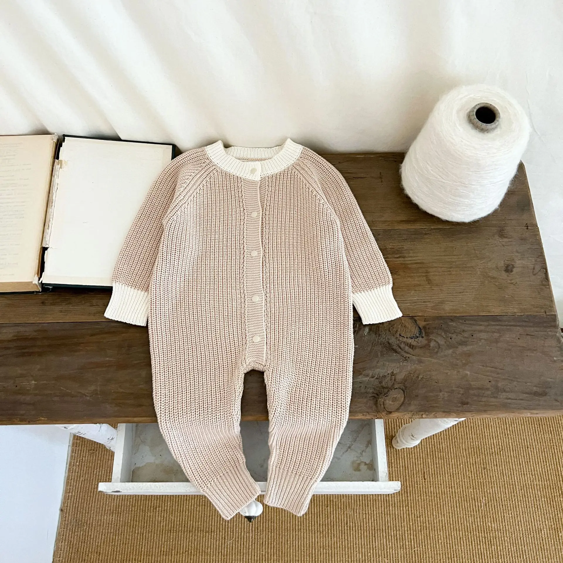 Autumn Winter Baby Boys Bodysuit Cotton Knitted Long Sleeve Single Breasted Infant Boys Rompers Toddler Boys Outfits