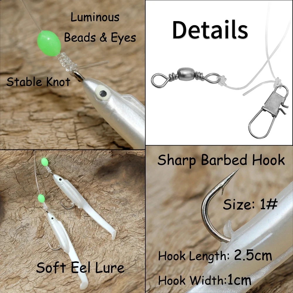 Elllv Soft Eel / Squid Skirts Sabiki Rig Small White Fishes Luminous Lure Set Saltwater Saury Mackerel Scad Fishing Tackle Pesca