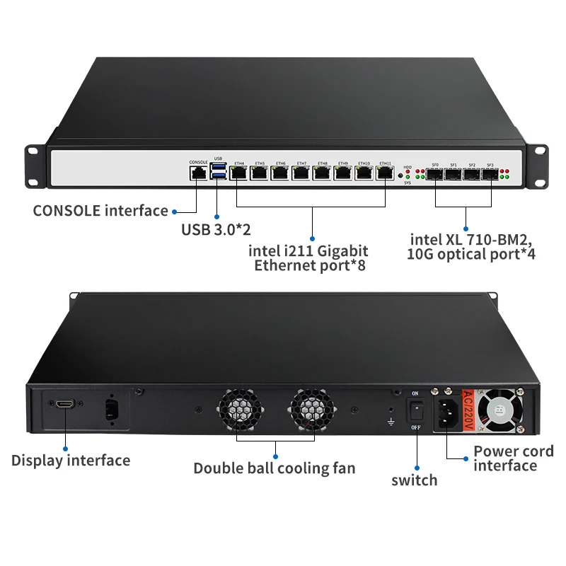 

GuanFeng 1U OEM ODM i9-9900 4 * SFP + одиночный блок питания, промышленный компьютер pfsense linux pc