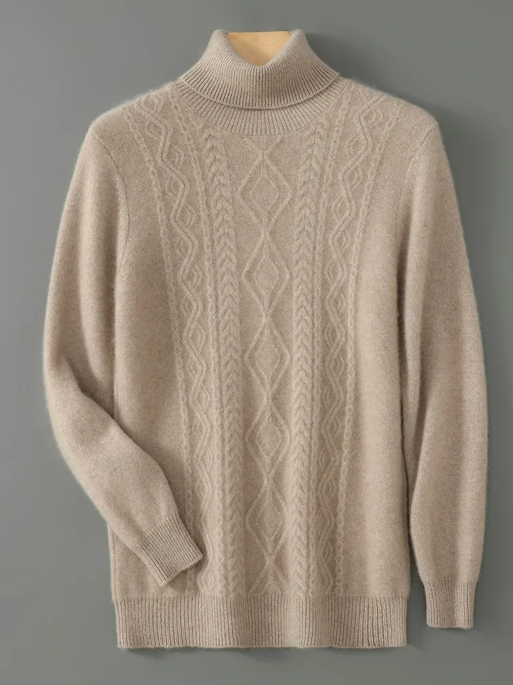 100% メリノウールメンズハイカラー秋冬ファッションカジュアルベースセーターニットセーター