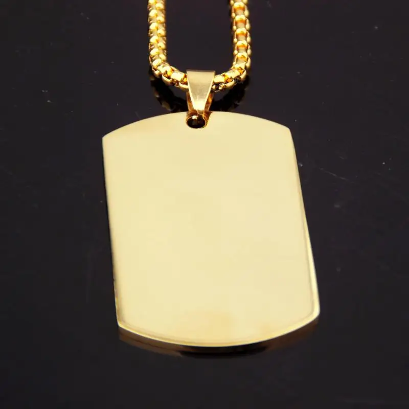 High Quality Titanium Steel Glossy Square Pendant Dog Tag Necklace Men\\\'s Punk Hip Hop Trend Jewelry