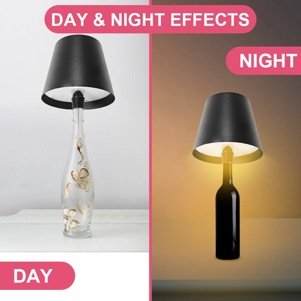 

LED Table Lamp Rechargeable Stepless Dimming Metal Dimmable Bottle Lamp Wine Bottle Decorative Light for Family Restaurant & Bar