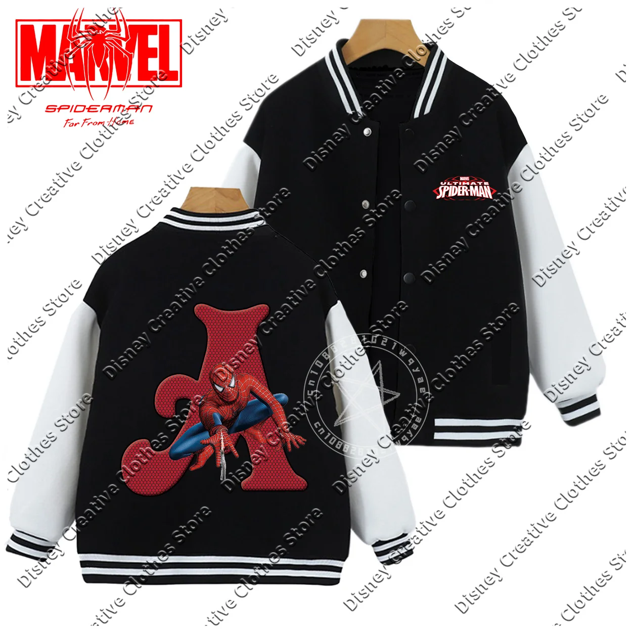 Disney Marvels SpiderMan letra A-Z uniforme de béisbol para niños niña niño dibujos animados Kawaii chaqueta exterior para chico pequeña moda Casual