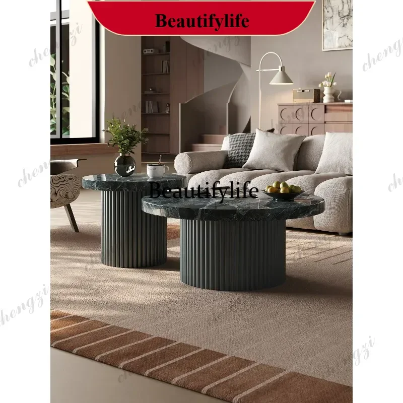 Italian minimalist coffee table side table combination light luxury high-end green marble p182