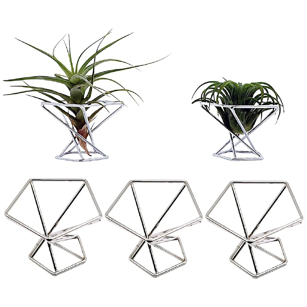 ABKO-Pack 5 Air Plant Holder Air Plants Holders Tillandsias Display Air Purifying Plant Container Air Fern Stand, Silver