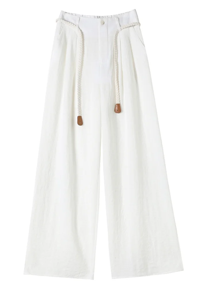 Cintura alta calças de perna larga linho feminino solto ajuste calças casuais sli emagrecimento corte reto verão nova chegada