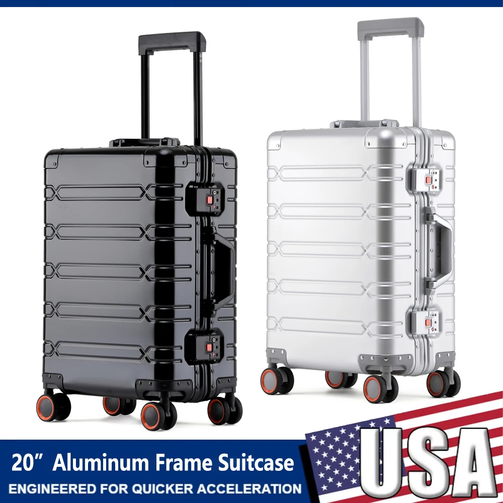 

20 Inch Aluminum Cabin Suitcase Rolling Trolley Case Spinner Wheels TSA Locks Travel Luggage With TSA Lock For Men Women 2025
