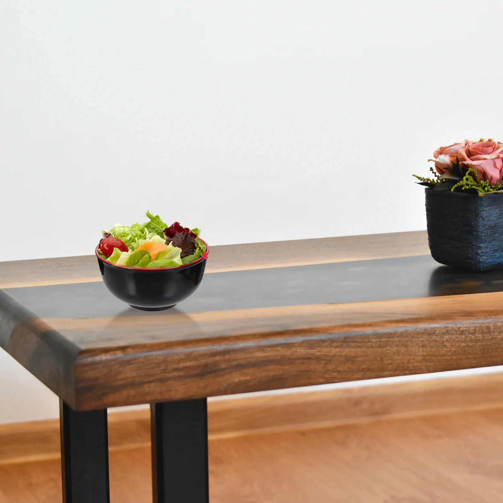 1 مجموعة رامين مجموعة صحون أسود أحمر رائعة صحية أدوات المائدة المطبخ متعددة الأغراض حساء المعكرونة أطباق الأرز العملي للمنزل