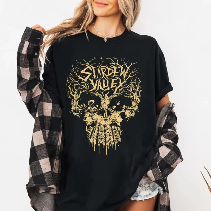 Stardew Valley T-shirts: Skull Tree Pattern Game Apparel Stardew Valley T-shirts  Summer Couple Streetwear Shirts