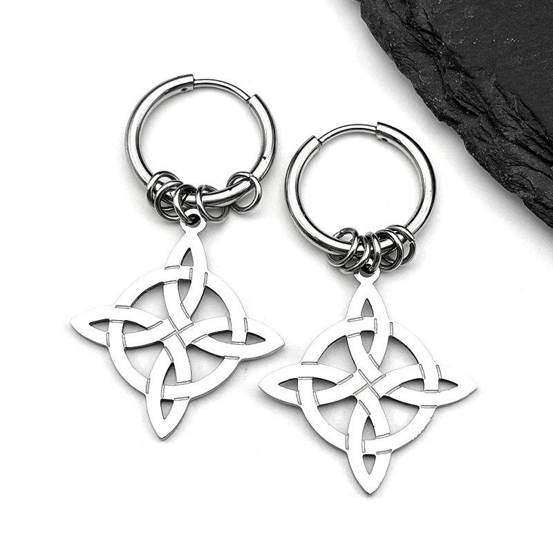 Stainless Steel Witch Knot Amulet Hoop Earrings for Women Men Gold Color Witchcraft Celtic Knot Drop Earrings Lucky Jewelry Gift view 4