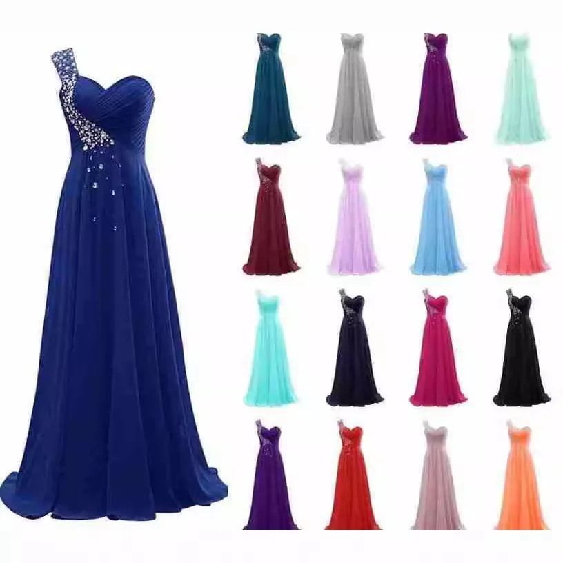 Una linea abiti da sera in Chiffon una spalla pieghe di cristallo Lace Up Prom abiti da festa occasioni formali damigella d'onore Vestido De Noche