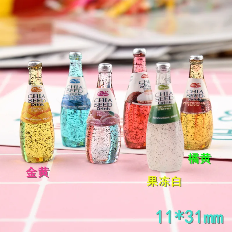 10 Pcs Fruit Drink Bottle Resin Accessories Keychain Diy Creative Pendant Three-dimensional Wine Bottle Cup Accessories