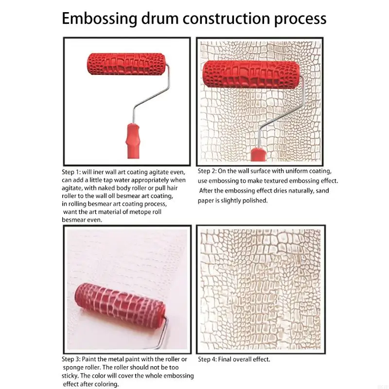 Rodillo pintura en relieve D84F para paredes, rodillo artístico decorativo para pintura 7 pulgadas para cocodrilo/patrón