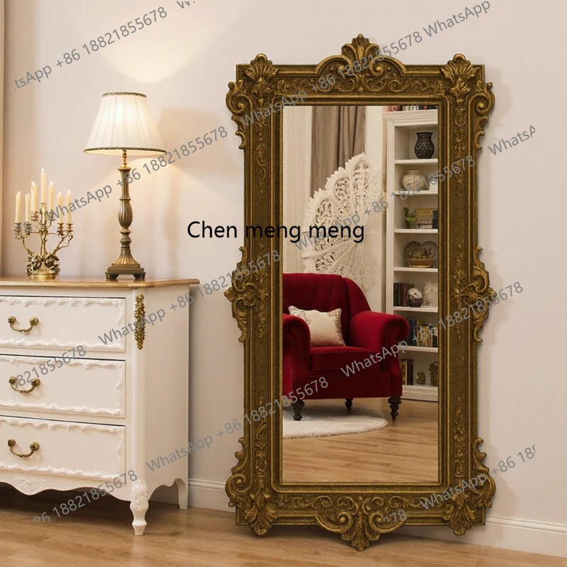 European retro carved floor-to-ceiling home living room wall-mounted full-body mirror entrance classical decorative mirror