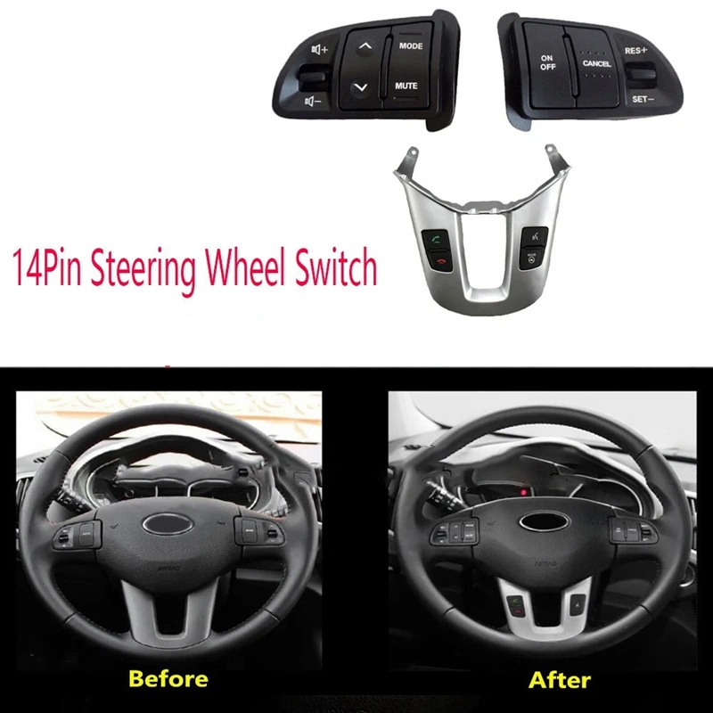 Car 14Pin Steering Wheel Switch Bluetooth Button Answering Phone Switch For Kia Sportage SL 2011 2012 2013 2014 2016