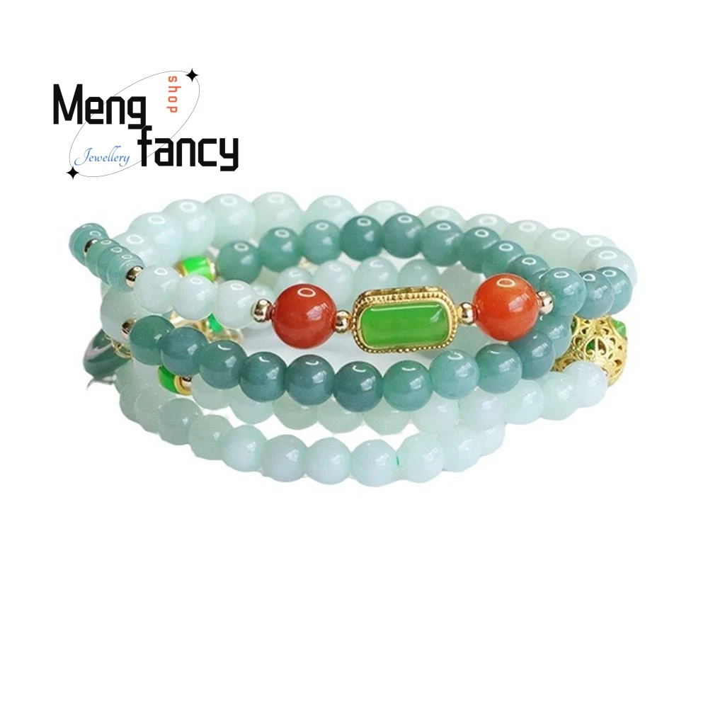 Natural A-goods Jadeite Necklace Blue Water Ping On Buckle Jade Stone Bracelet Exquisite High-grade Luxury Quality Fine Jewelry