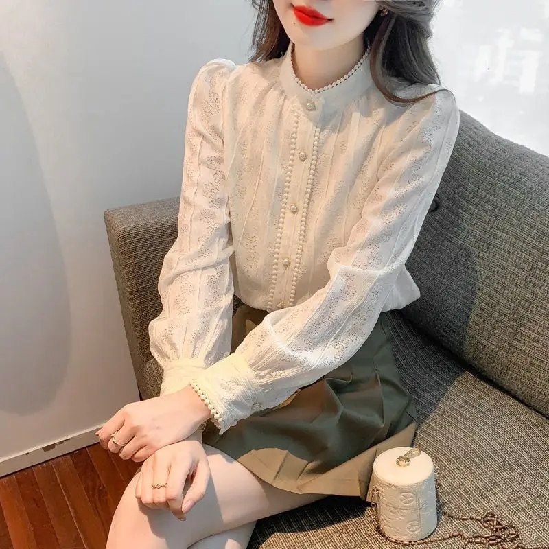 2024 Spring and Autumn New Elegant Women\'s Shirt Long-sleeved Base Shirt Women\'s Loose Chiffon Shirt Inner and Outer Blouse