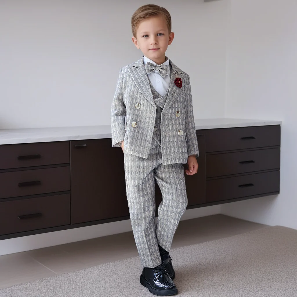 

Autumn Boys Plaid Suit Set British Style Kids 1st Birthday Party Tuxedo School Boy Piano Speech Performance Formal Outfit 10 Y
