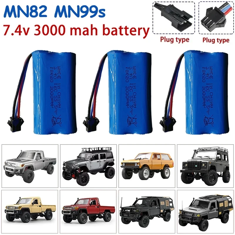 7.4V 2S 3000mAh Battery Large Capacity Lithium Battery For MN82S MN82Pro MN99S MN168 MN128 MN78 RC Accessories Battery Charger
