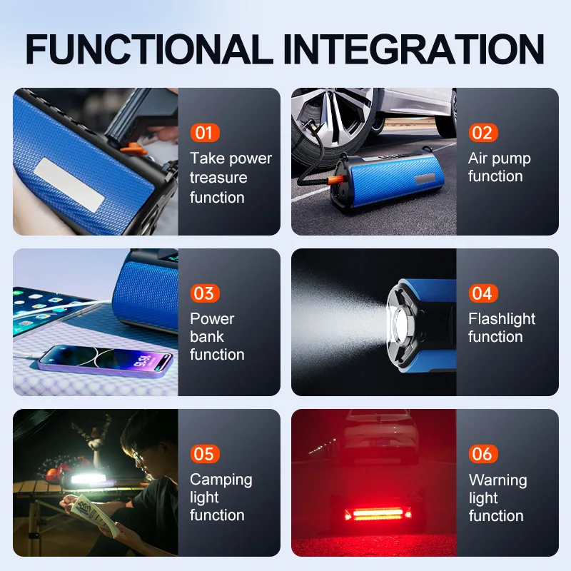 10000mAh Battery  Portable Jump Starter With Air Compressor Power Bank EVA Bag Smart Clip Lighter Tire Inflator Car Jump Starter