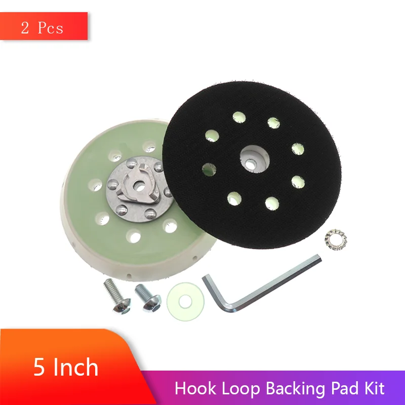 5Inch 125MM 8Holes Hook and Loop Sanding Backing Pad Kit 2 Pcs with Accessories for Random Orbital Sanders Grinding Wood Metal