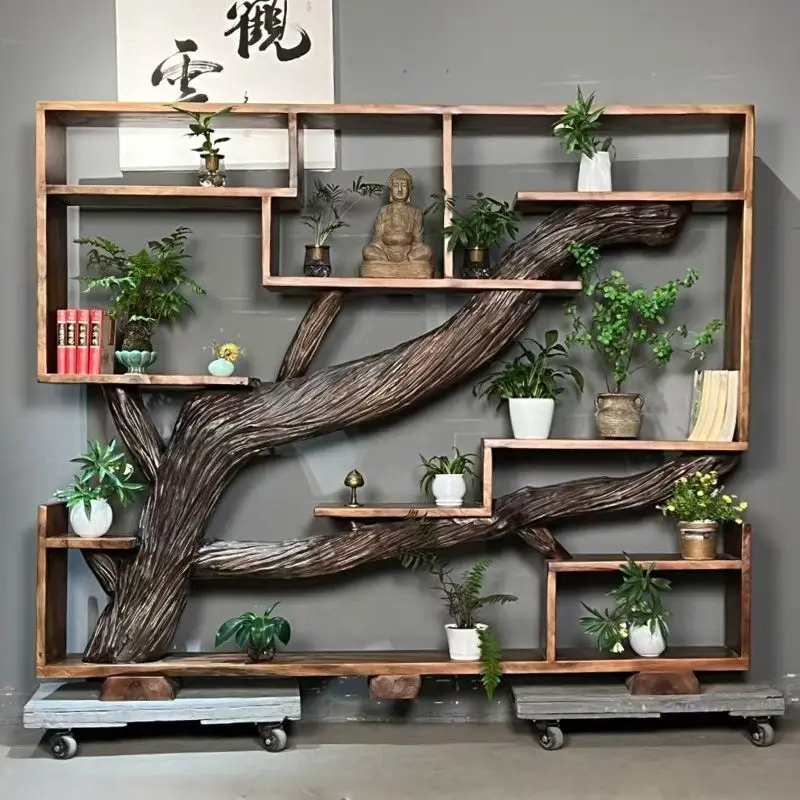 Solid wood camphor tree-shaped Bogu frame ornament living room decorative shelf