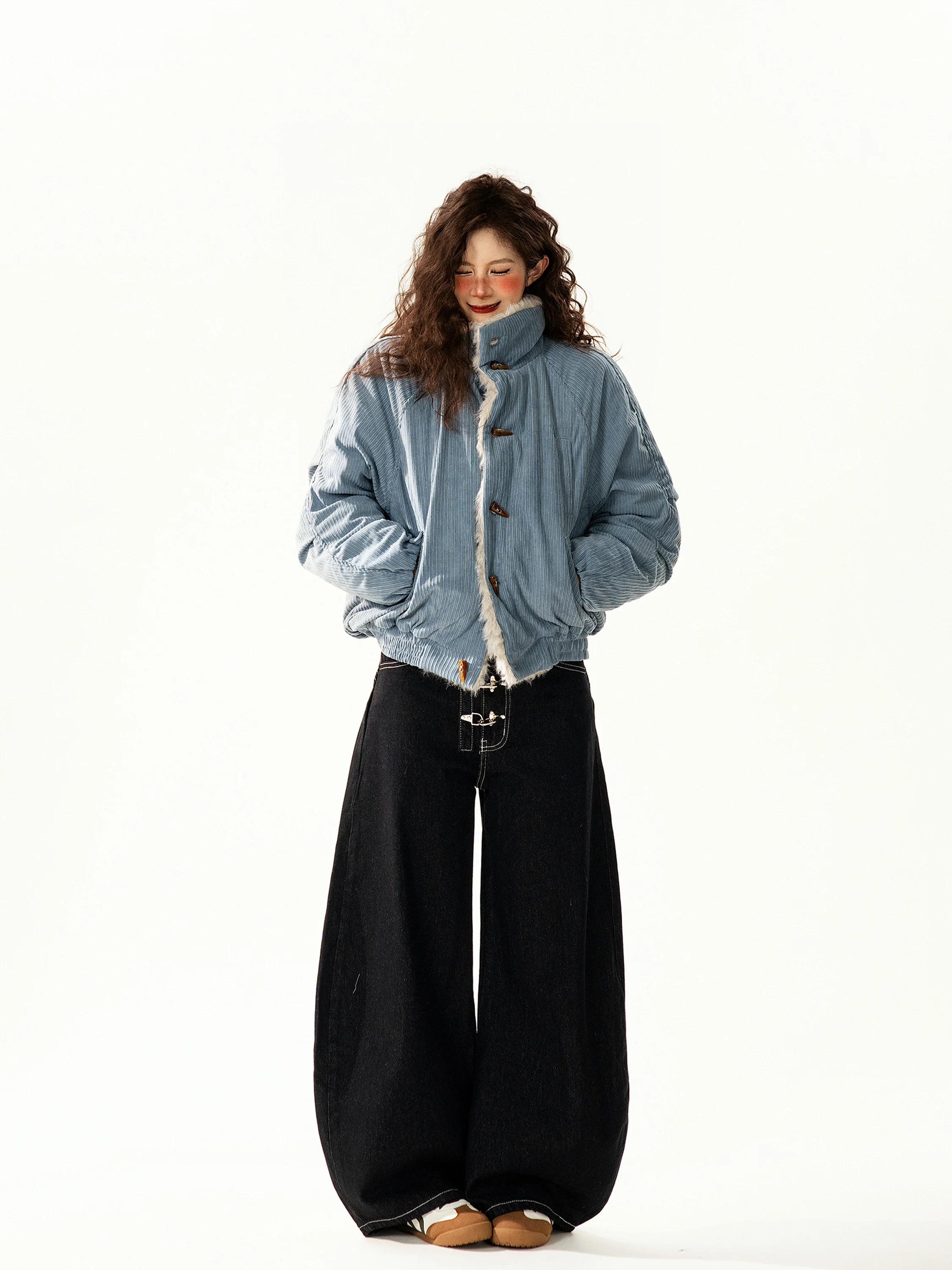 

Новая женская зимняя куртка в ретро-американском стиле из хлопка, свободного кроя, теплая, универсальная, с меховым воротником, для уличного стиля