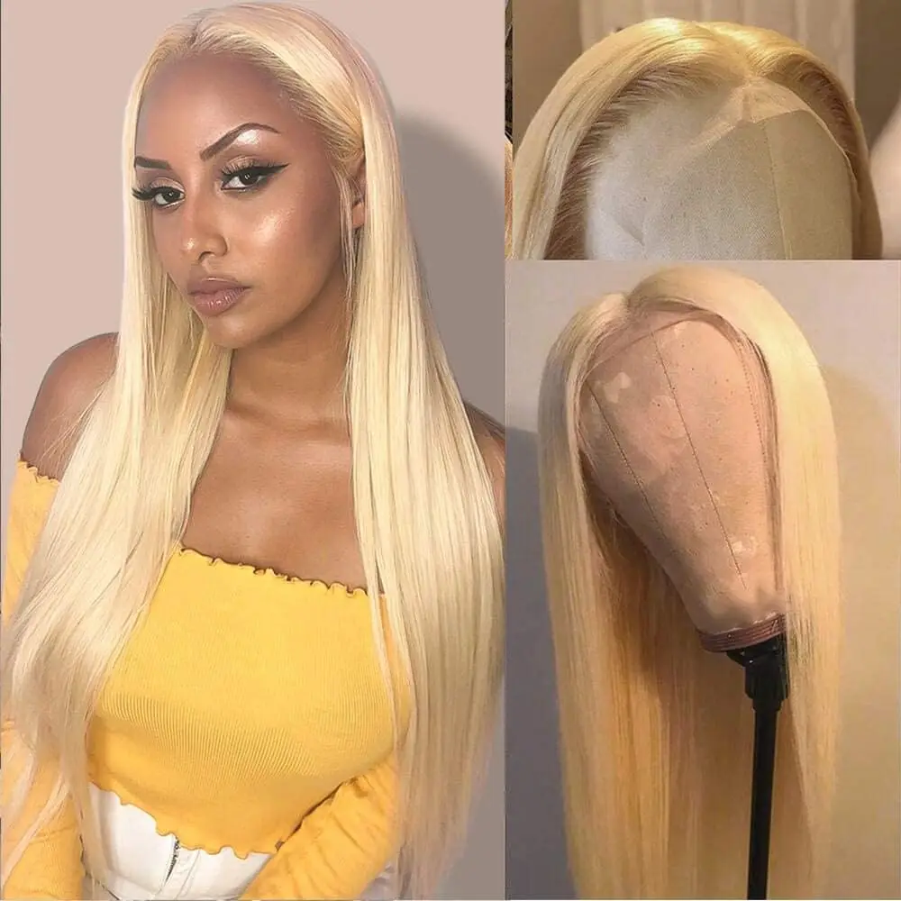 

613 Blonde Lace Front Human Hair Wig For Black Women Brazilian Straight 613 Ombre Frontal Wigs Pre-plucked with Baby Hair QUEEN