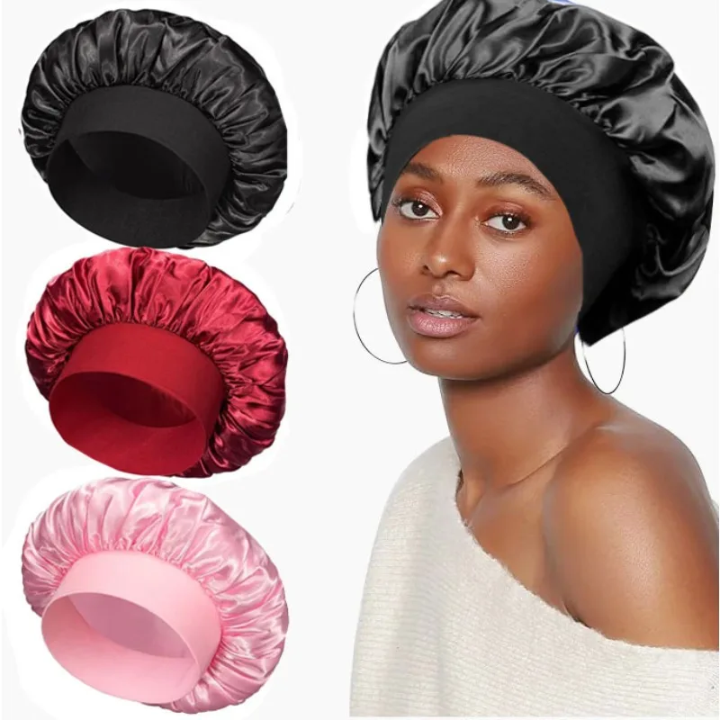 

Women's Wide Brim Nightcap Silk Bonnet Hair Wrap for Sleeping Sleep Cap With Elastic Soft Band Sleep Cap With Elastic Soft Band