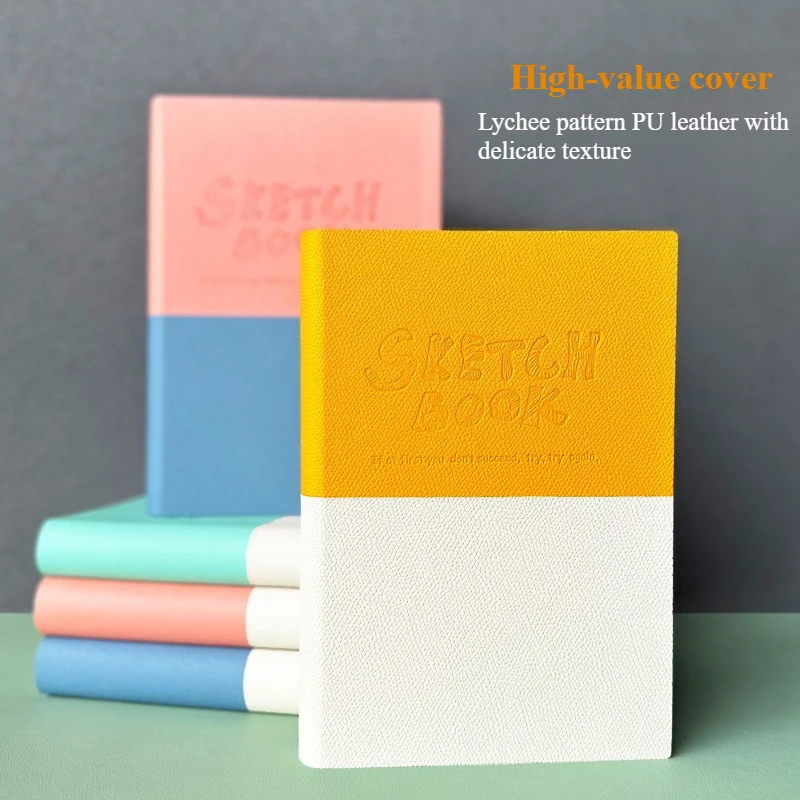 A5 Leather Pattern Soft-surface Sketchbook 112 Sheets/224 Pages 145x215mm Thickened Paper Marker Colored Pencil Painting