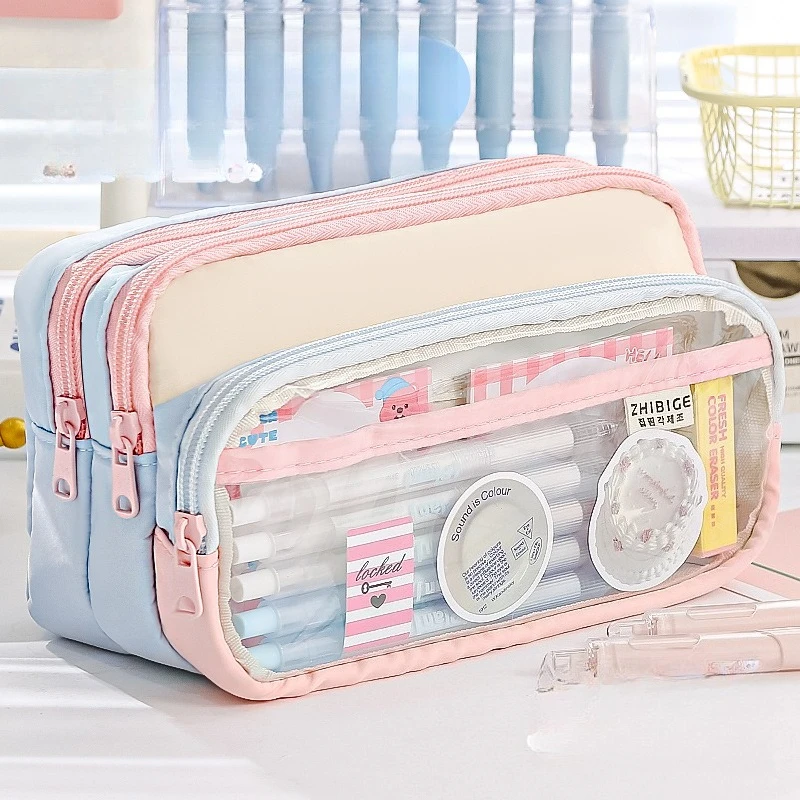 

Color-blocked O00 Pen Case Transparent Large-capacity Stationery Bag Creative Multi-functional Stationery Bag