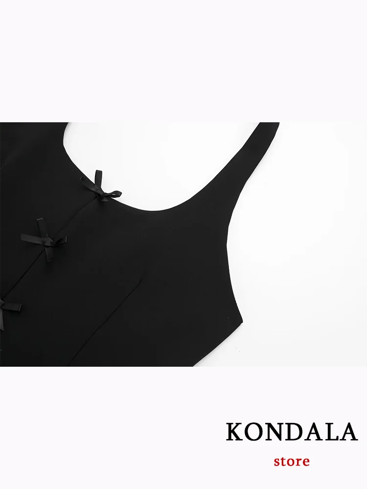 KONDALA Vintage Sexy Chic Women Halter Tops Solid Bow O Neck Sleeveless Short Vest Fashion 2024 Autumn Party Turtleneck Tops