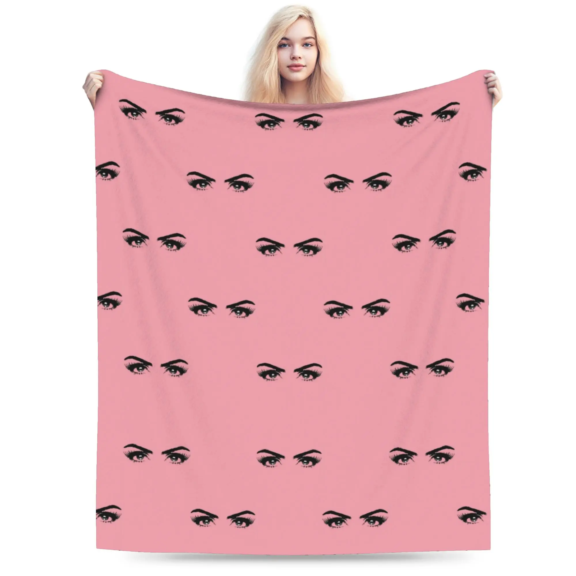 Custom Beautiful Aesthetic Eyes Eyelashes Eyebrows Pattern Blankets Warm Flannel  Throw Blanket for Home Sofa Office Travel