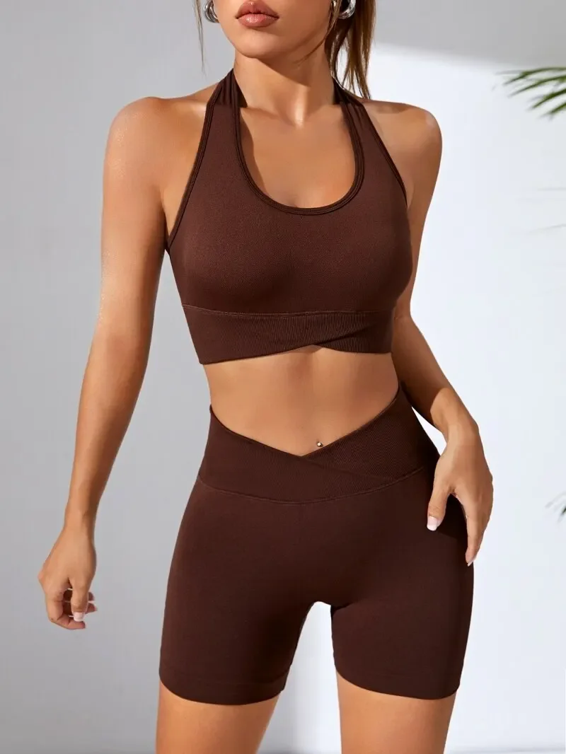 

Yoga Sets Hip Lift Set Sports Bra+Shorts 2PCS Sexy V-Waist Seamless Fitness Sportswear Clothing Workout shorts Alo yoga dupe