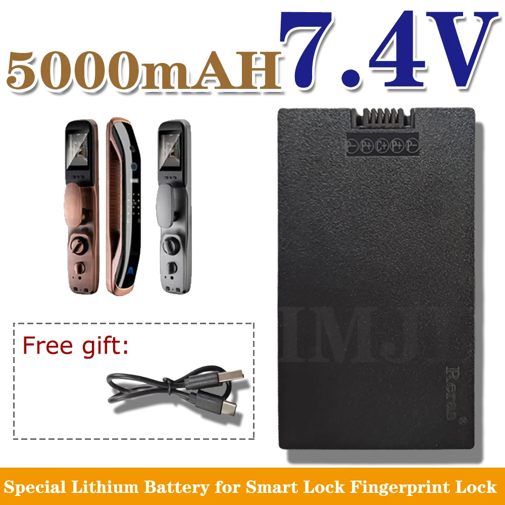 

7.4V 5000mAh Smart Door Lock Battery Rechargeable Lithium Polymer For Password Lock Face Fingerprint Recognition Lock