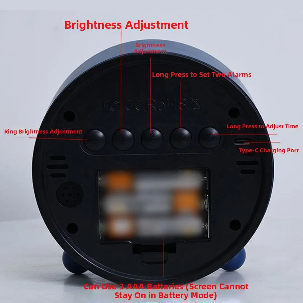 

Modern Small Desk Analog Alarm Clock with Loud Mechanical Chime Adjustable Night Light USB and Battery Powered