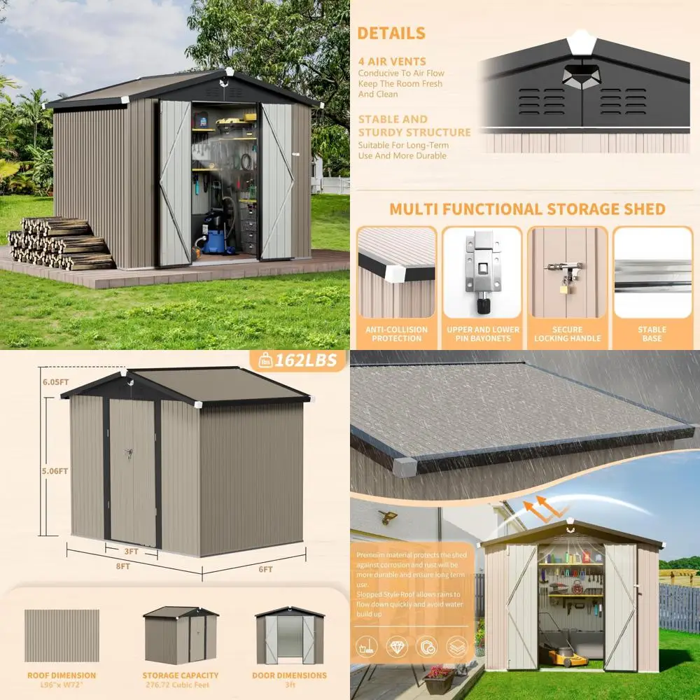 

Большой уличный металлический навес для хранения вещей с водонепроницаемой крышкой и запирающейся дверью