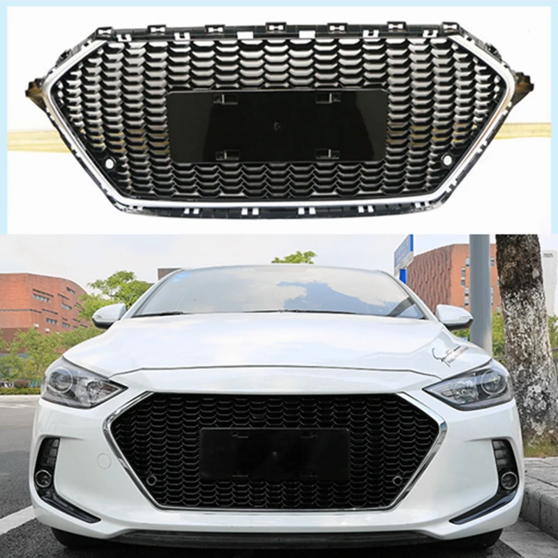 

ABS Plastic Front Bumper Front Grille Front Grilles Shiny Front Center Grills 1Pcs Fit For Hyundai Elantra 2017 2018